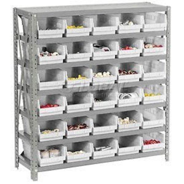 Global Equipment Steel Shelving with 30 4"H Plastic Shelf Bins Ivory - 36x12x39-7 Shelves 603429WH